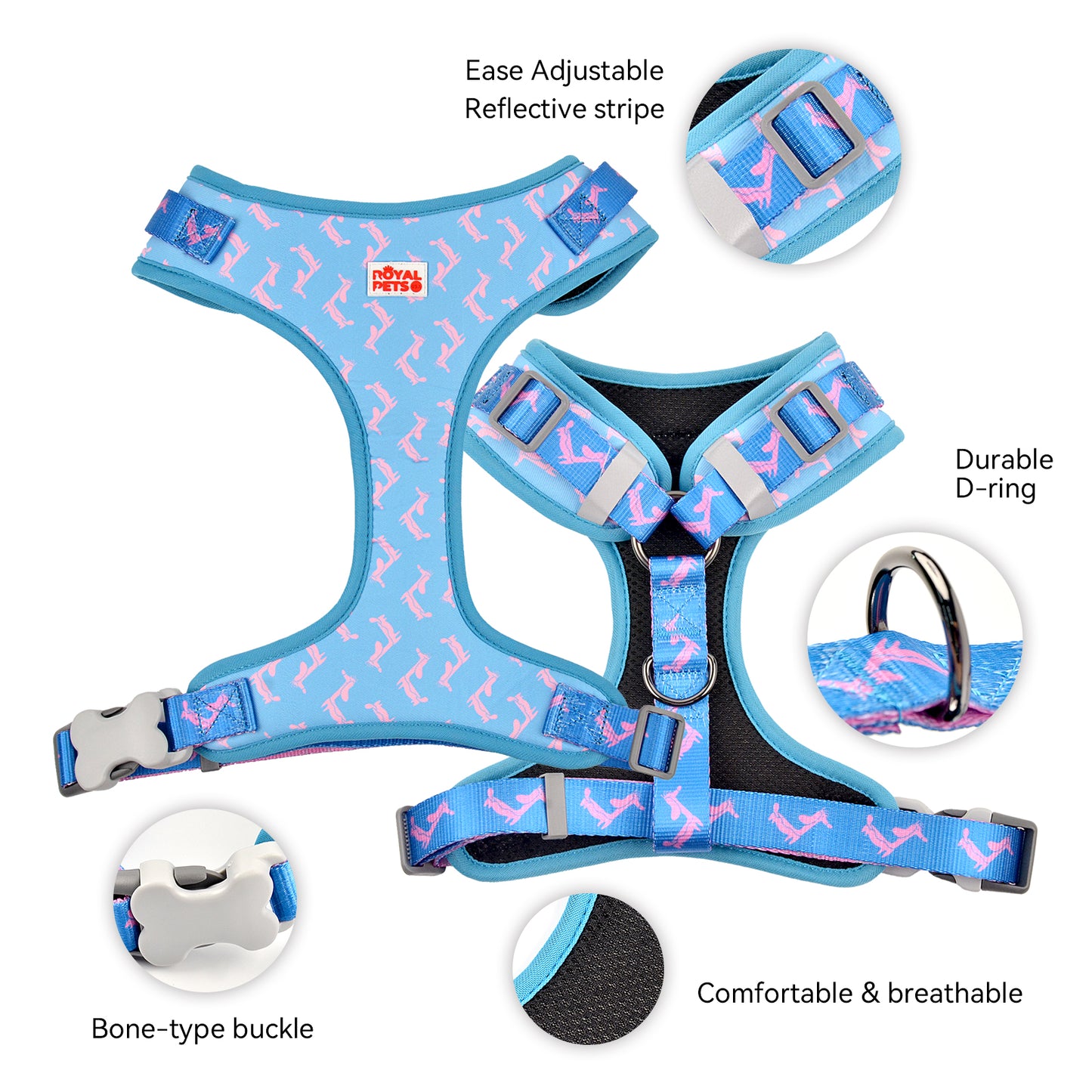 Royal Pets Pet Harness 4 Pcs Set with Leashes, Collars & Poop Bag Holder