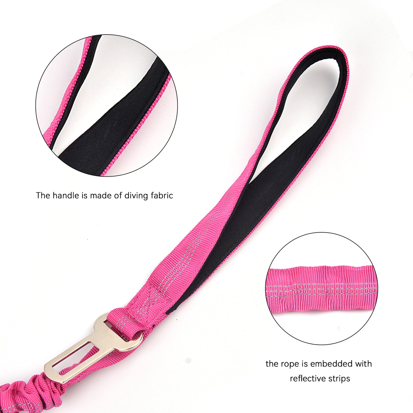 Royal Pets Stretchy Reflective Bungee Rope Leashes With Car Seat Belt Attachment - Double Padded Handle - Extra Strong Shock Absorber