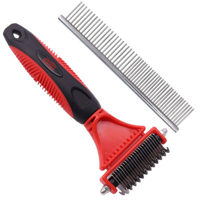 Royal Pets USA Grooming Tool - Professional Double-Sided Undercoat Rake & Extra Wide Grooming Comb, Dual Pack For Dogs & Cats for Shedding Detangling Matted and Knotted Undercoat Hair (Small)