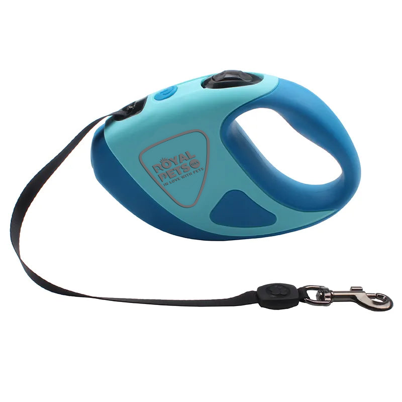 Royal Pets USA Retractable Dog Leash with Strong LED Flash-Light, Anti-Lock Mechanism, Tangle Free, Anti-Slip Comfort Grip, Dog Safety Walking Leash for Small, Medium & Large Breed (Blue, 16 Ft)