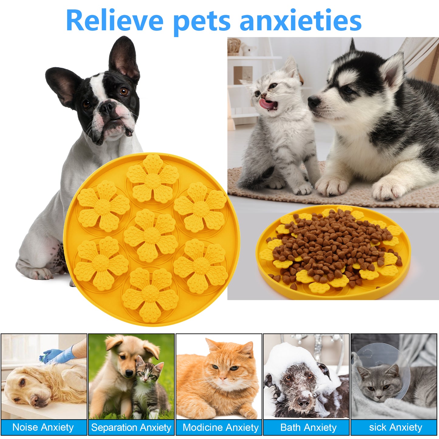 Royal Pets Silicone Pet Slow Feeding Lick Mat Round Yellow - Food Grade Safety