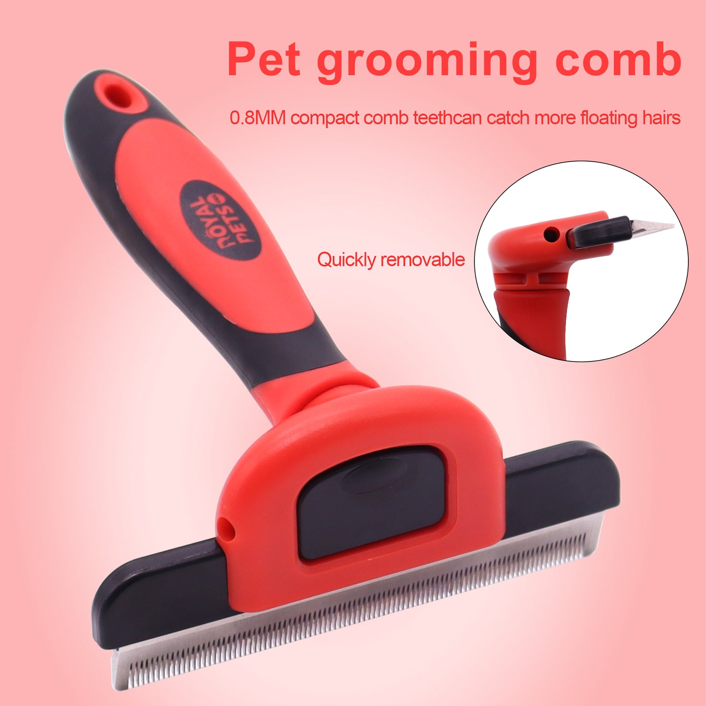 Royal Pets USA Professional Deshedding Brush 83 Teeths for Dogs and Cats with Short or Long Hair Effectively Removes Dead Hair and Untangles Up To 95%. Detachable Head for Easy Cleaning. (Slim Handle)