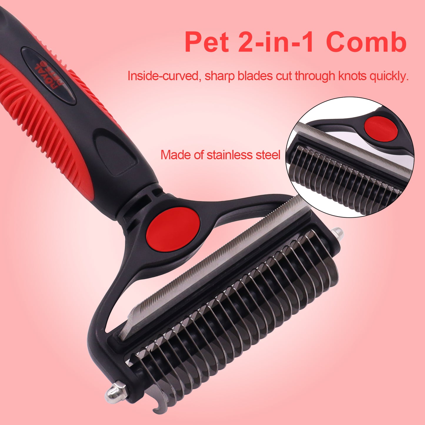 Royal Pets USA Dog Grooming Brush for Shedding 2-in1 Deshedding Tool & Undercoat Rake for Long and Short Hair Dogs with Double Coat - Dematting Comb and Pet Hair Deshedder, Life-Time Guarantee (Large)