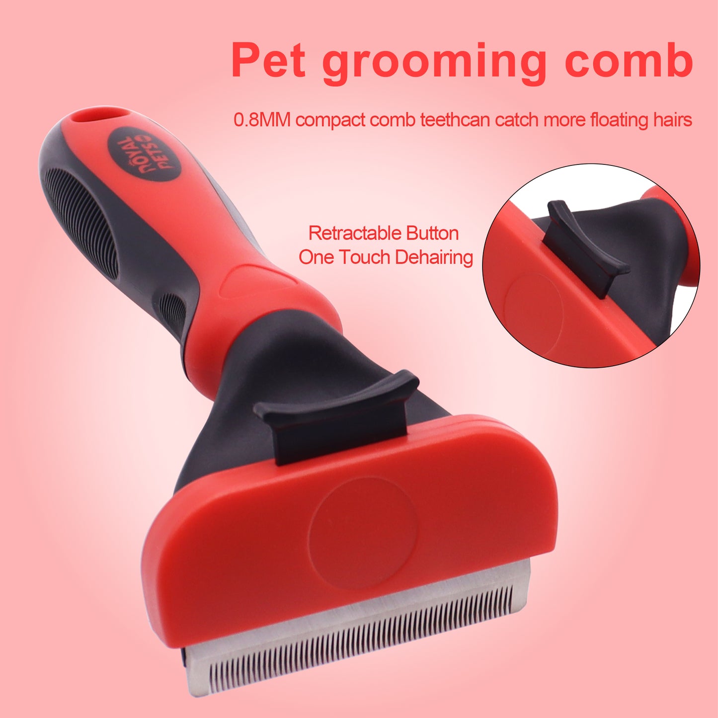 Royal Pets USA Professional Deshedding Brush for Dogs and Cats with Short or Long Hair Effectively Removes Tangles & Dead Hair Up To 95%, Switch Head for Easy Cleaning with Anti-Slip Handle