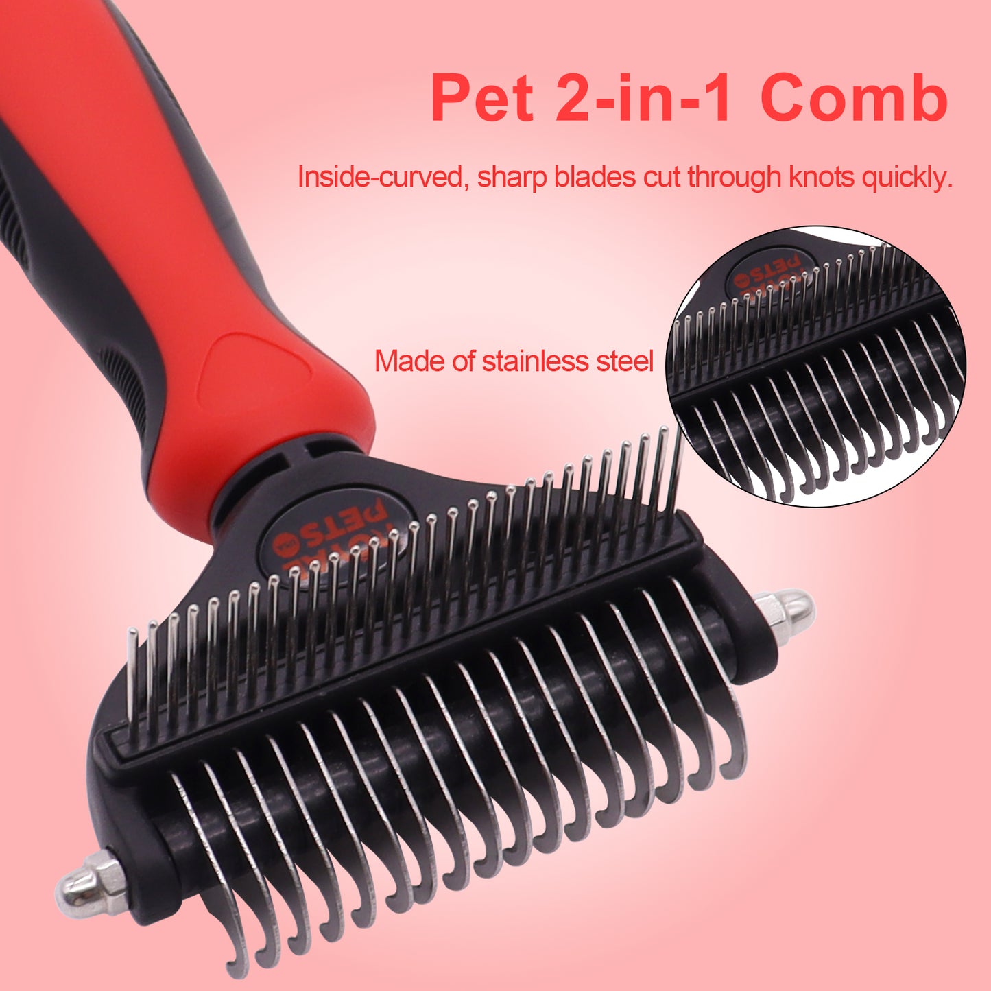 Royal Pets USA Pet Grooming Brush 2-in-1 Dematting & Comb Set Undercoat Rake for Dogs and Cats, New Design, Life-Time Guarantee, Extra Wide Dog & Cats Grooming Brush for Small to Large Breed (Small)