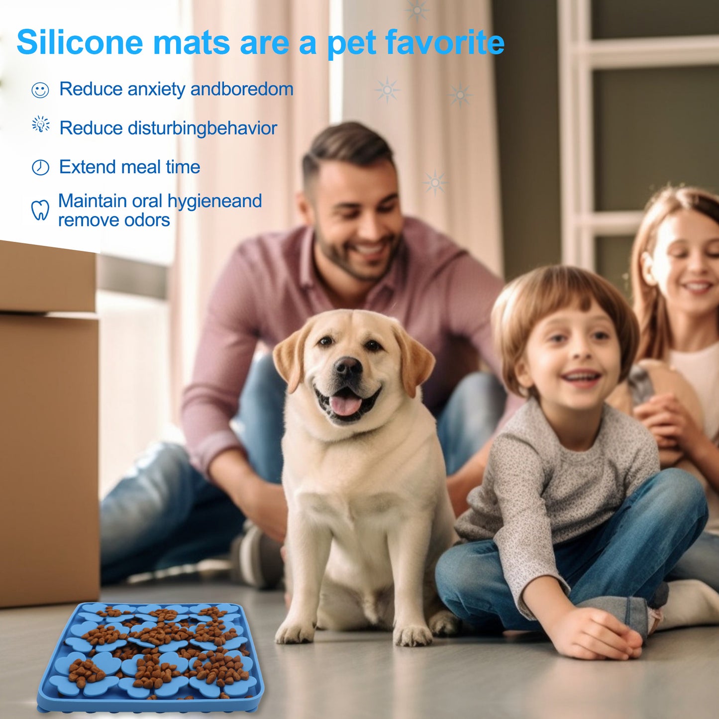 Royal Pets Silicone Pet Square Shaped Slow Feeding Lick Mat, Blue