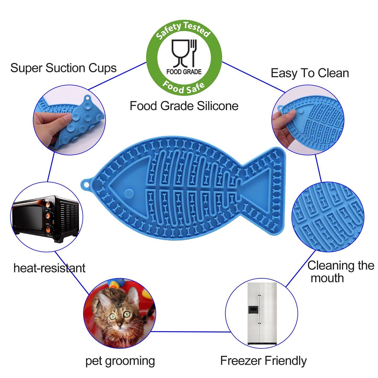 Royal Pets USA Pack Fish Shape Blue Lick Mat for Dog & Cat Slow Feeder ; Perfect for Food, Treats, Yogurt, or Peanut Butter, Alternative to a Slow Feed Dog Normal Mat.