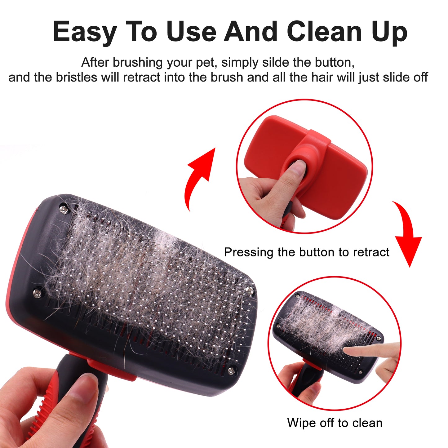 Royal Pets USA Self Cleaning Slicker Pet Brush Grooming and Shedding, Bent Ball Head SS Needles for all Size Dog or Cat - Gently Remove Loose Tangling knot Undercoat Fur Mats -Short to Long Hair.