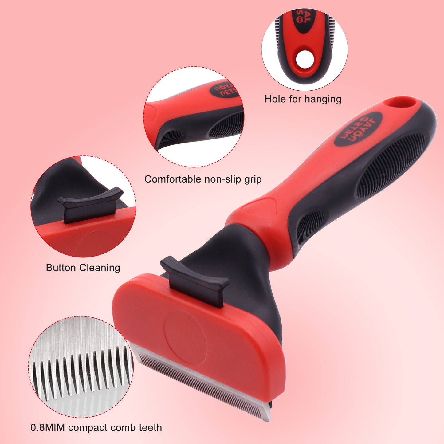 Royal Pets USA Professional Deshedding Brush for Dogs and Cats with Short or Long Hair Effectively Removes Tangles & Dead Hair Up To 95%, Switch Head for Easy Cleaning with Anti-Slip Handle