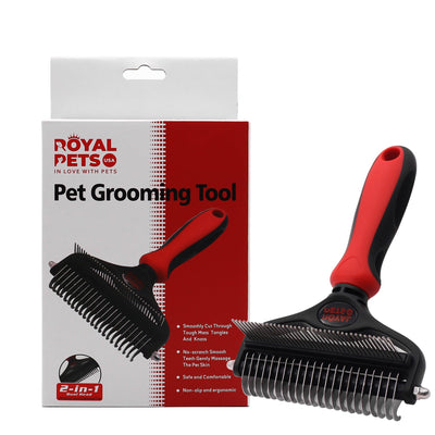 Royal Pets USA Pet Grooming Brush 2-in-1 Dematting & Comb Set Undercoat Rake for Dogs and Cats, New Design, Life-Time Guarantee, Extra Wide Dog & Cats Grooming Brush for Small to Large Breed (Large)