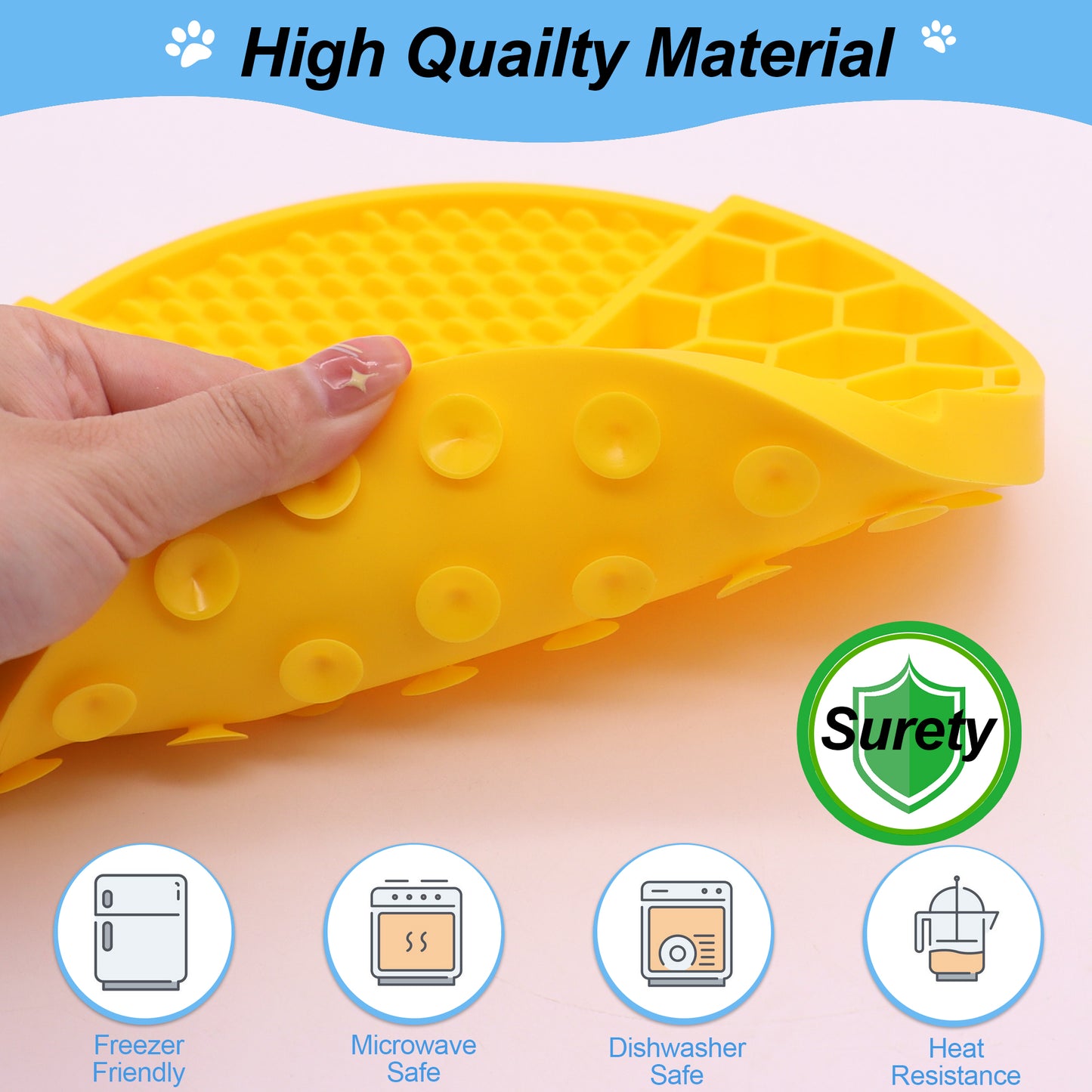 Royal Pets 2-in-1 Silicon Pet Lick Mat with Suction Yellow - Food Grade Safety