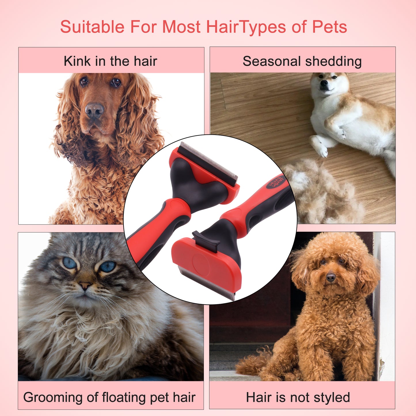 Royal Pets USA Professional Deshedding Brush for Dogs and Cats with Short or Long Hair Effectively Removes Tangles & Dead Hair Up To 95%, Switch Head for Easy Cleaning with Anti-Slip Handle