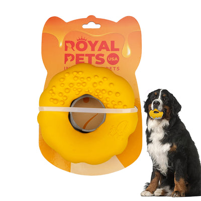Royal Pets USA Indestructible, Durable & Tough Donut Dog Chew Toy for Aggressive Chewers. Slow Treat Dispensing Interactive Toys for S, M & L Breed-100% NATURAL RUBBER -10000 BITES TESTED - UNIQUE DESIGN FOR ORAL CARE