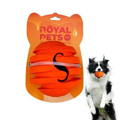 ROYAL PETS USA Indestructible, Durable & Tough Orange Dog Chew Toy for Aggressive Chewers. Slow Treat Dispensing Interactive Toys for S, M & L Breed -100% NATURAL RUBBER -10000 BITES TESTED - UNIQUE DESIGN FOR ORAL CARE