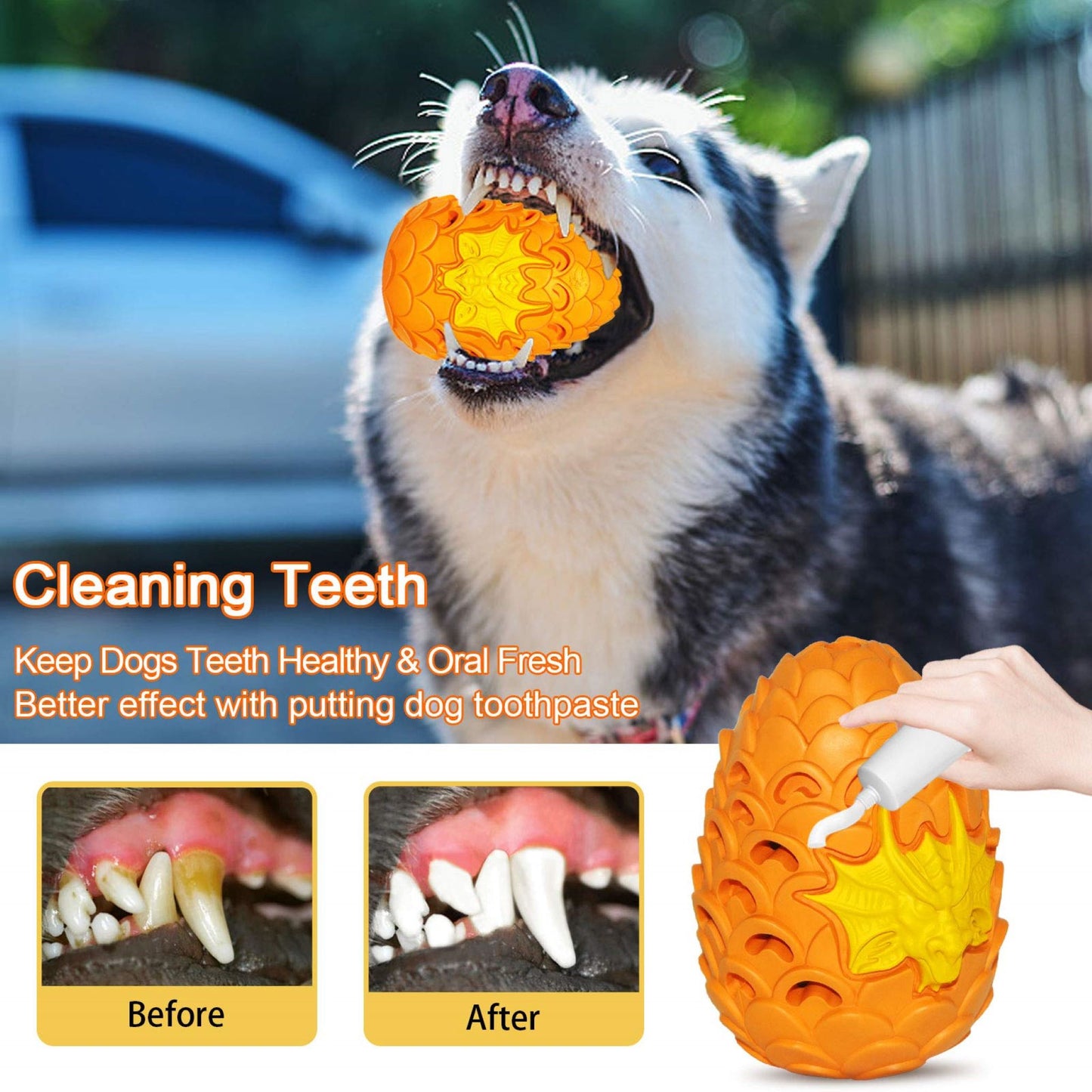 ROYAL PETS USA Indestructible, Durable & Tough Dragon Egg Dog Chew Toy for Aggressive Chewers, Slow Treat Dispensing Interactive Toys for S,M & L Breed - 100% NATURAL RUBBER -10000 BITES TESTED - UNIQUE DESIGN FOR ORAL CARE