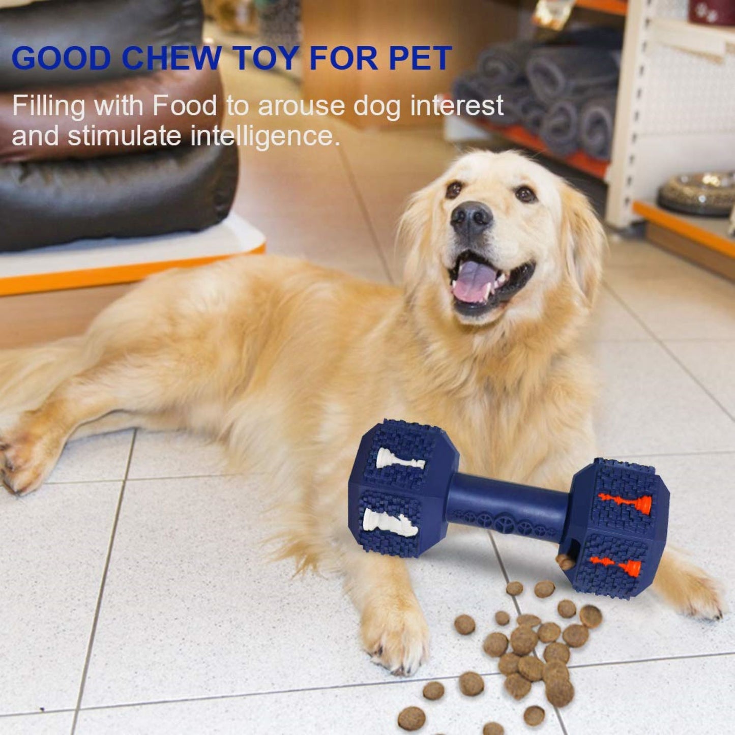 ROYAL PETS USA Indestructible, Durable & Tough Dumbell Dog Chew Toy for Aggressive Chewers. Slow Treat Dispensing Interactive Toys for S, M & L Breed -100% NATURAL RUBBER -10000 BITES TESTED - UNIQUE DESIGN FOR ORAL CARE