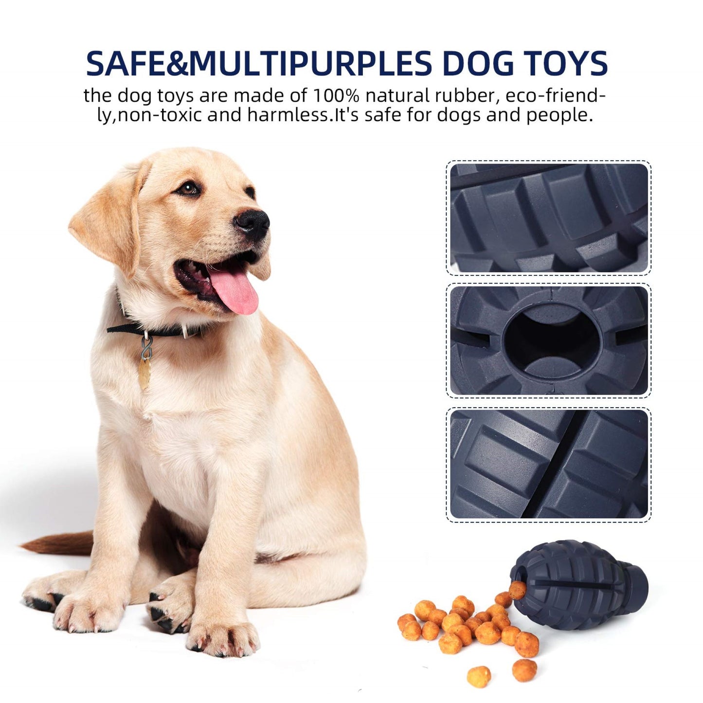 ROYAL PETS USA Indestructible, Durable & Tough Grenade Dog Chew Toy for Aggressive Chewers. Slow Treat Dispensing Interactive Toys for S, M & L Breed- 100% NATURAL RUBBER -10000 BITES TESTED - UNIQUE DESIGN FOR ORAL CARE