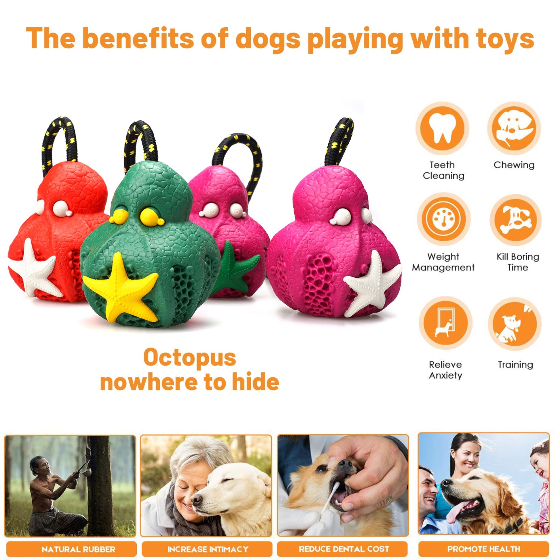 Dog Plush Squeaky Toys,Indestructible Dog Rope Chew Toys,Toys for Small  Medium Dogs,Octopus Interactive