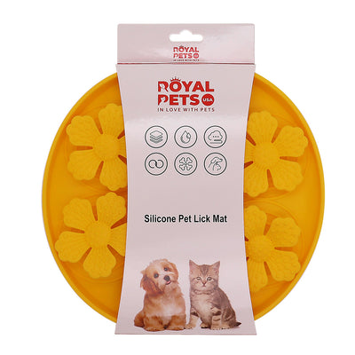 Royal Pets Silicone Pet Slow Feeding Lick Mat Round Yellow - Food Grade Safety