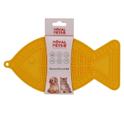 Royal Pets USA Pack Fish Shape Yellow Lick Mat for Dog & Cat Slow Feeder ; Perfect for Food, Treats, Yogurt, or Peanut Butter, Alternative to a Slow Feed Dog Normal Mat.