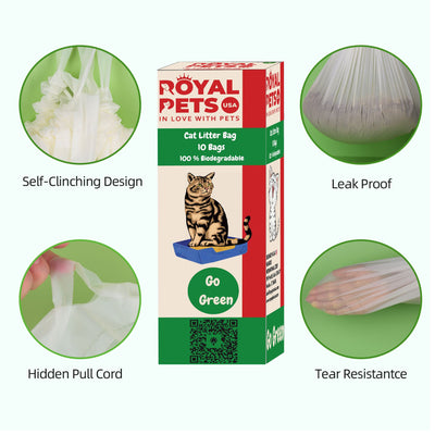 ROYAL PETS USA Cat Litter Bags: 100% Biodegradable -SAVE EARTH, Compostable, Leak-Proof & Large for Cat Waste Decomposing -No more Landfills
