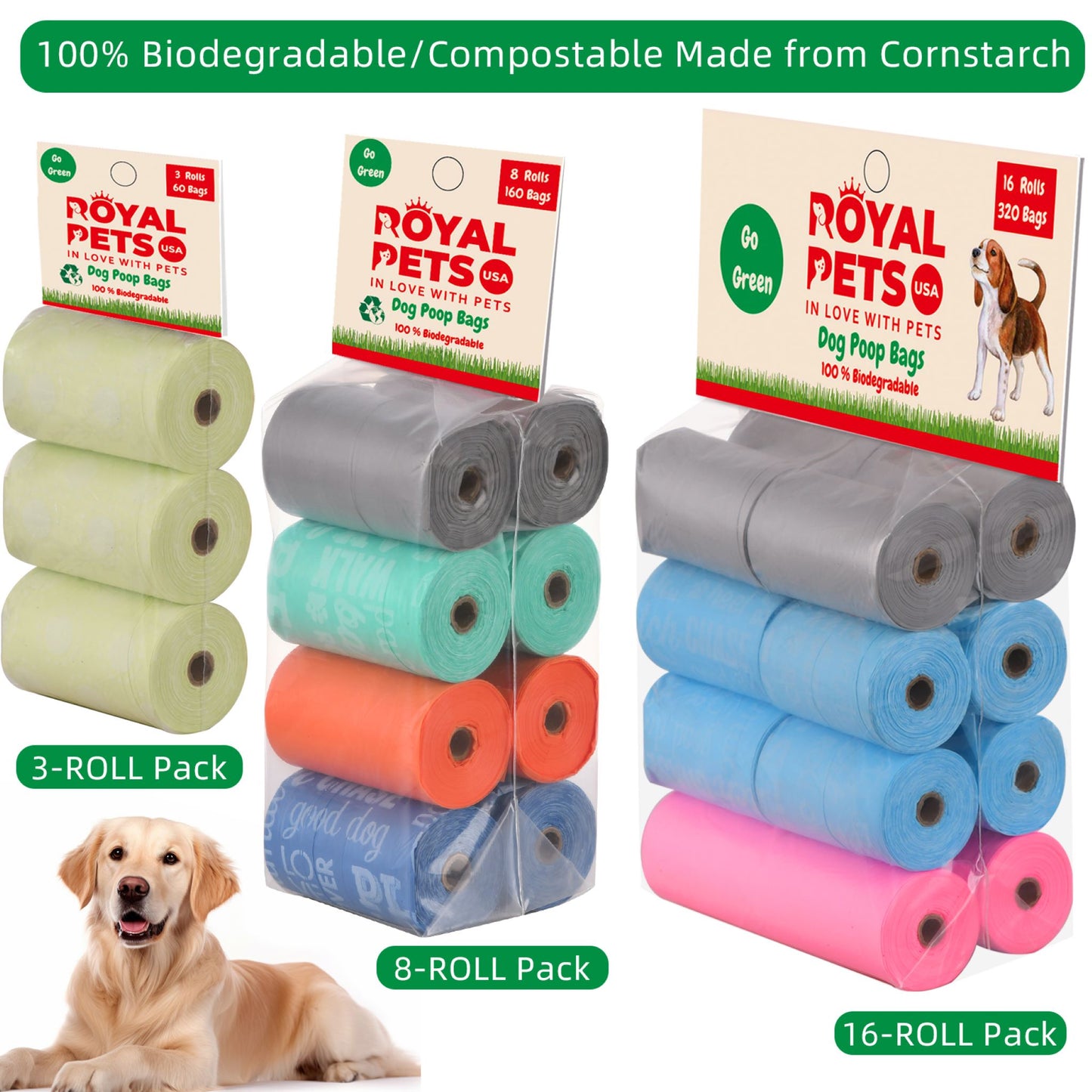 Royal Pets 100% 生分解性犬のうんち処理バッグ